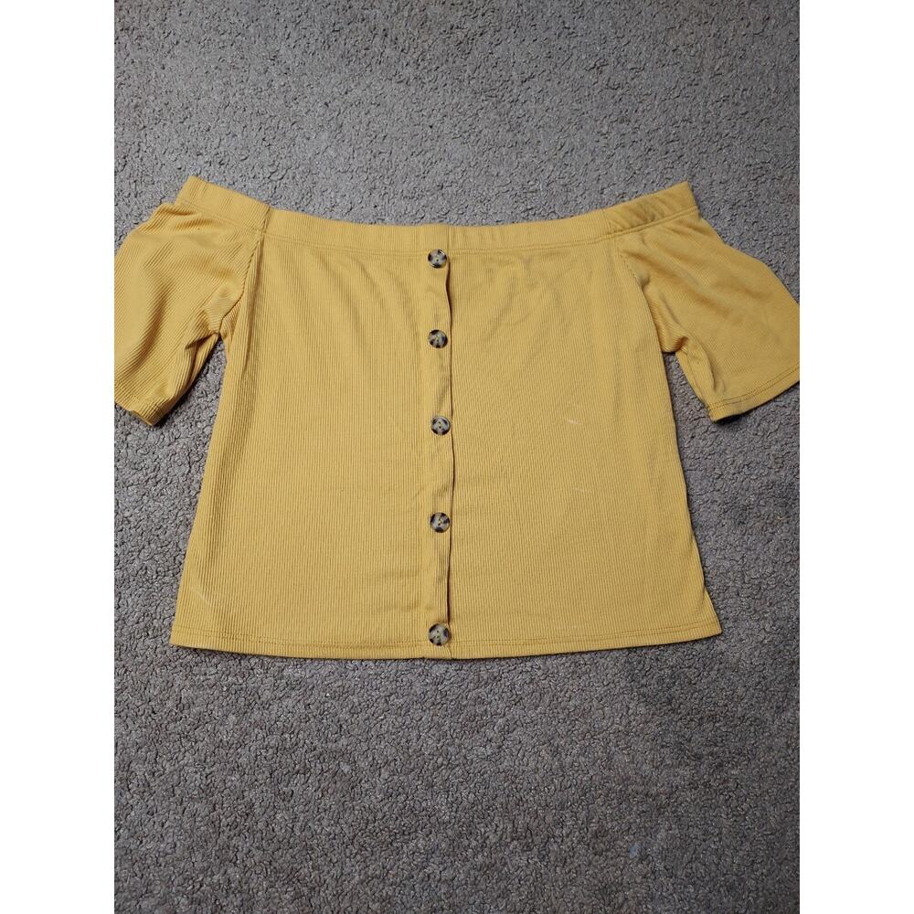 Women's Large Live In The Moment Mustard Yellow Off The Shoulder Ribbed Blouse